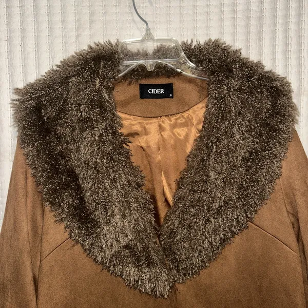 Cider Faux Suede Faux Fur Coat Brown Size S 70s Boho‎ Penny Lane Style Y2K Retro - Image 2