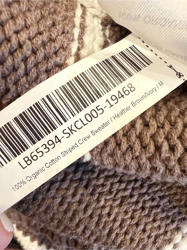 QUINCE 100% Organic Cotton Striped Crew Sweater Heather Brown Ivory Medium - Image 10