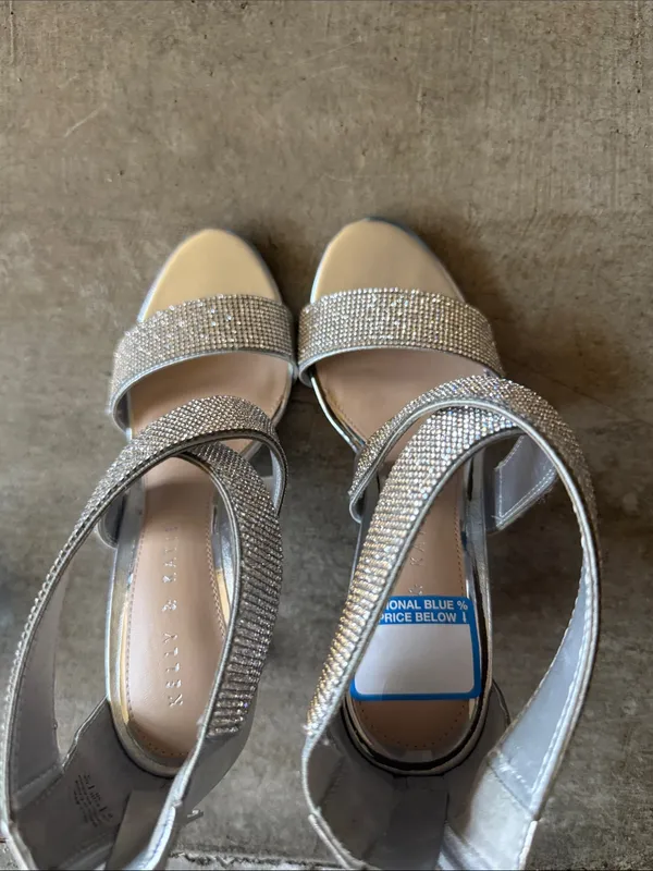 Kelly & Katie Sparkling Silver Rhinestone Strappy Heels - Image 2