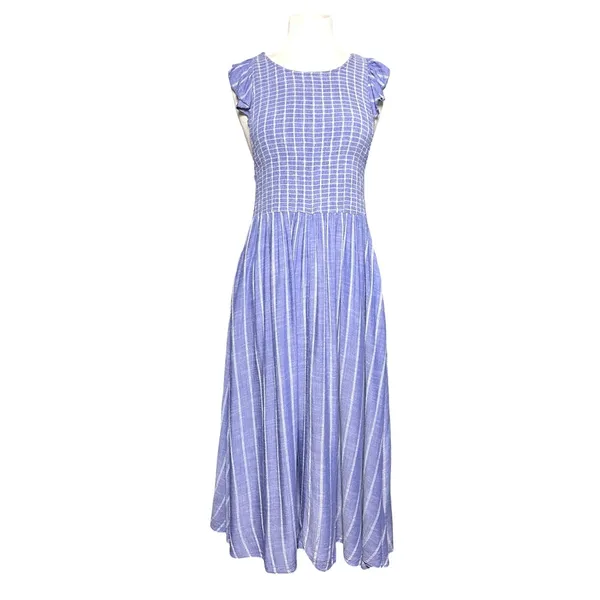 FREE PEOPLE Boho Coastal Striped Lightweight Chambray Midi Dress - Image 3
