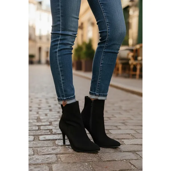 Scoop Womens Size 8 Black Suede Stiletto Zip‎ Ankle Booties - Image 3