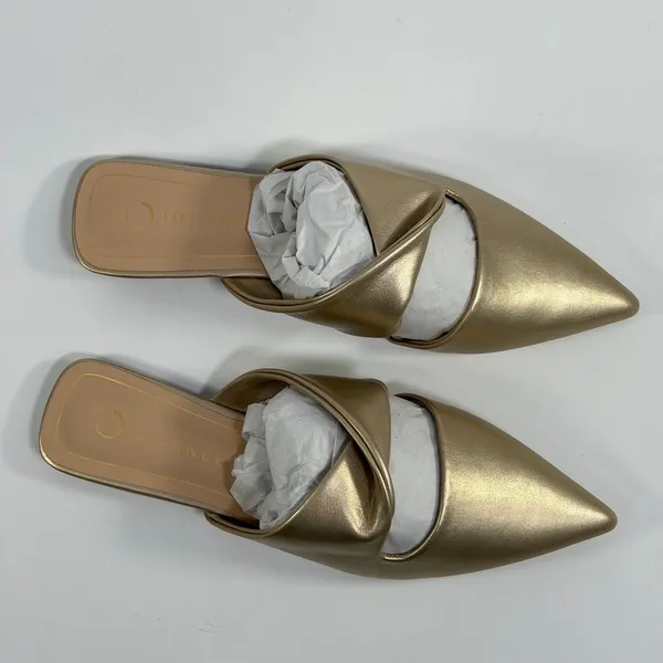 Journee Collection Size-9M Enniss Gold Metallic Twisted Strap Mules - Image 8