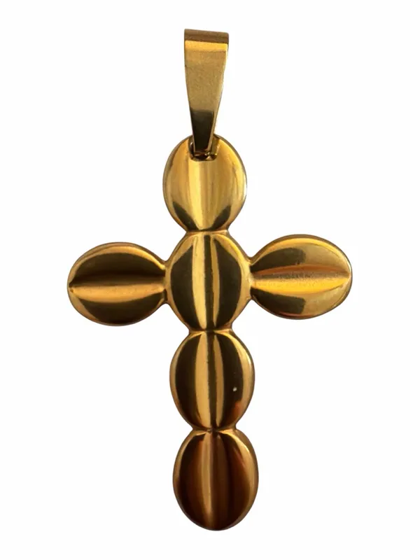 Gold Cross Pendant Necklace - Polished Oval Bead Design NWOT - Image 2