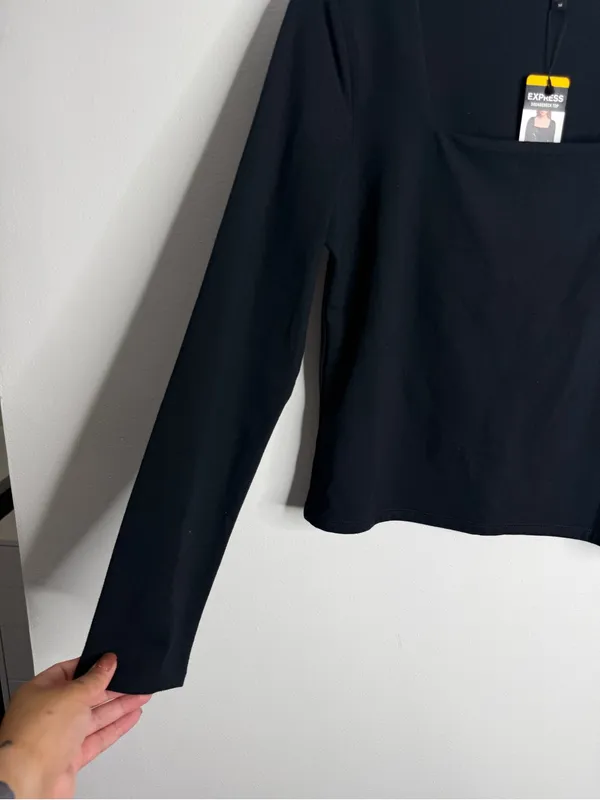 Express Black‎ Squareneck Top Womens Medium Long Sleeve Minimalist E0101533 - Image 7