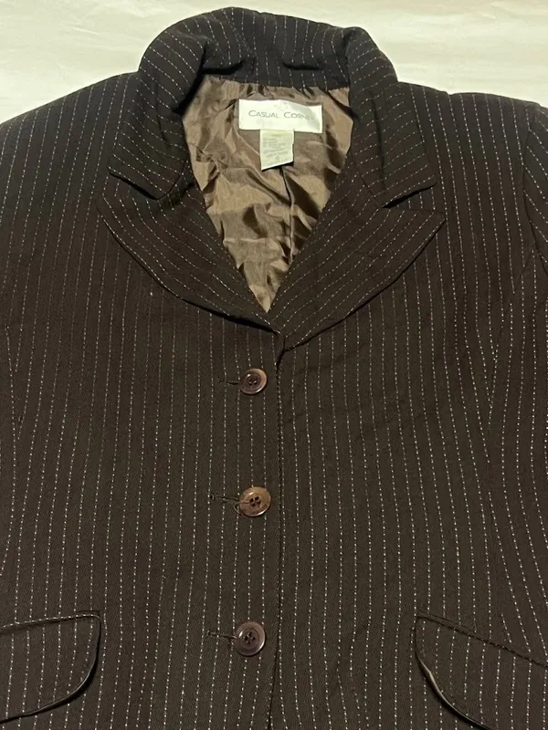 Vintage Wool Casual Corner Brown Pinstripe Wool Blend Blazer SZ 10 Office Siren - Image 2