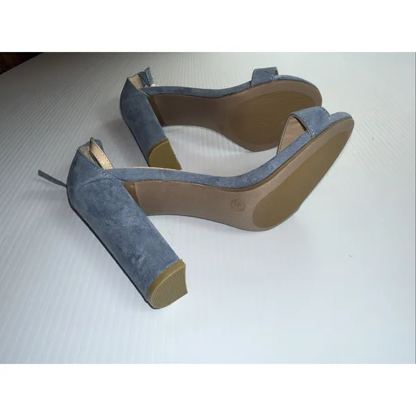 Lulus Taylor Heels Womens Size 5.5 Blue Faux Suede Ankle Strap 4" Block Heel - Image 5