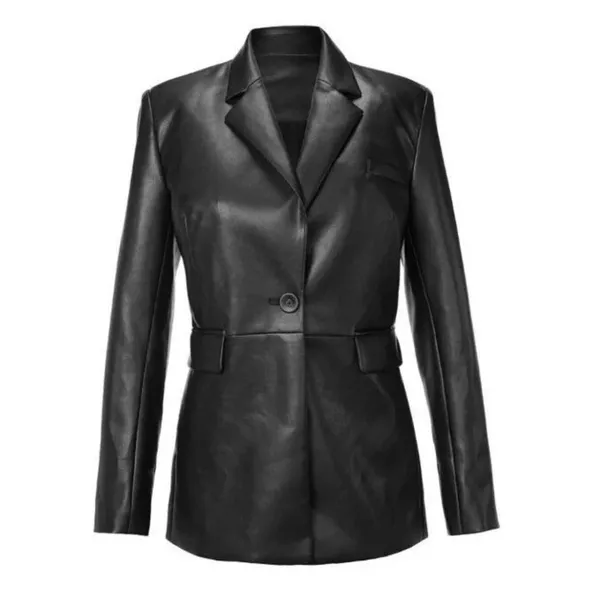 CAbi James Jacket Womens Medium Black Soft‎ Faux Leather Blazer Tailored #4495 - Image 2