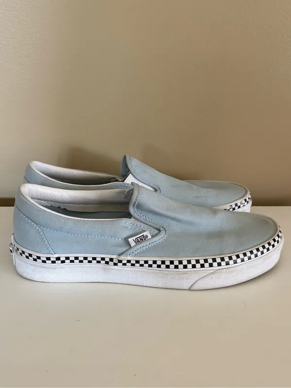 Vans Classic Slip-On Cool Blue Check Foxing Sneakers Size 8.5 - Image 4