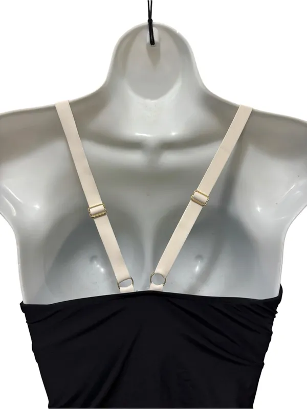 SUMMERSALT Black Tankini Top Sz S/4 Strappy Cream Back Padded Cups Stretch - Image 4