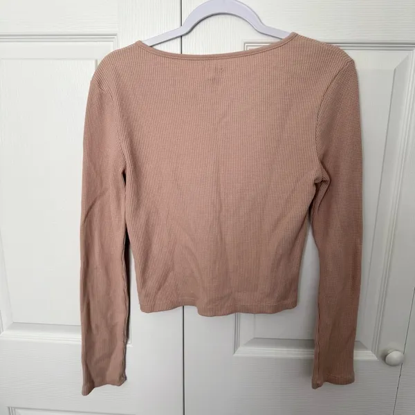 BDG Beige Long Sleeve Free Ridin Motorcycle Graphic Waffles Top LARGE - Image 5