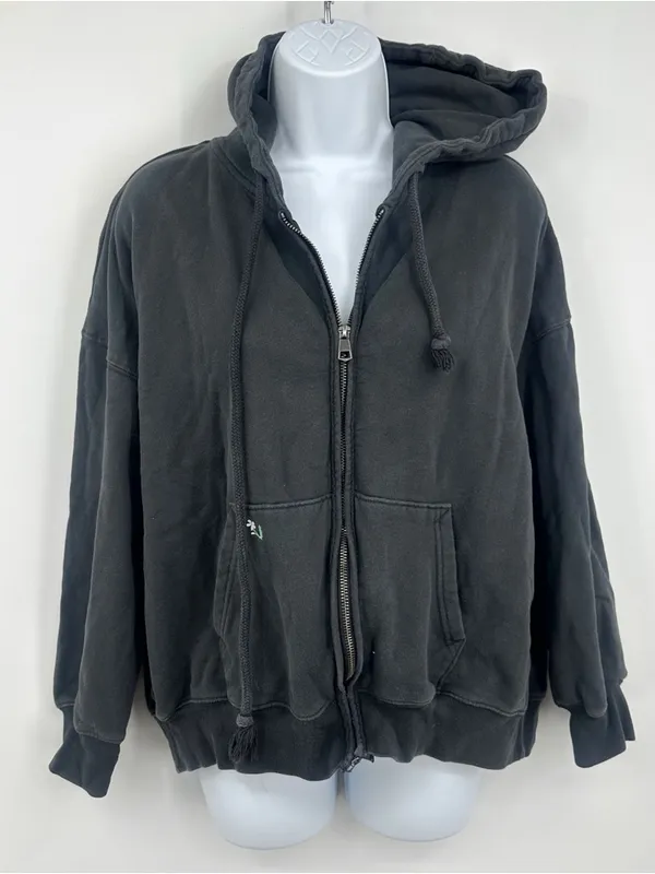 American Eagle Outfitters Dark Gray Floral Embroidered Zip Up Jacket Size XS - Image 2