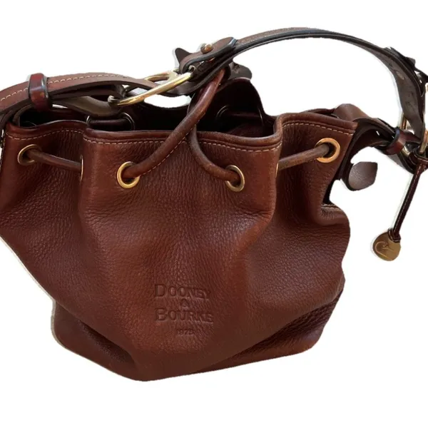 Vintage Dooney & Bourke Dark Brown Leather Drawstring Shoulder Bag Purse RARE - Image 15
