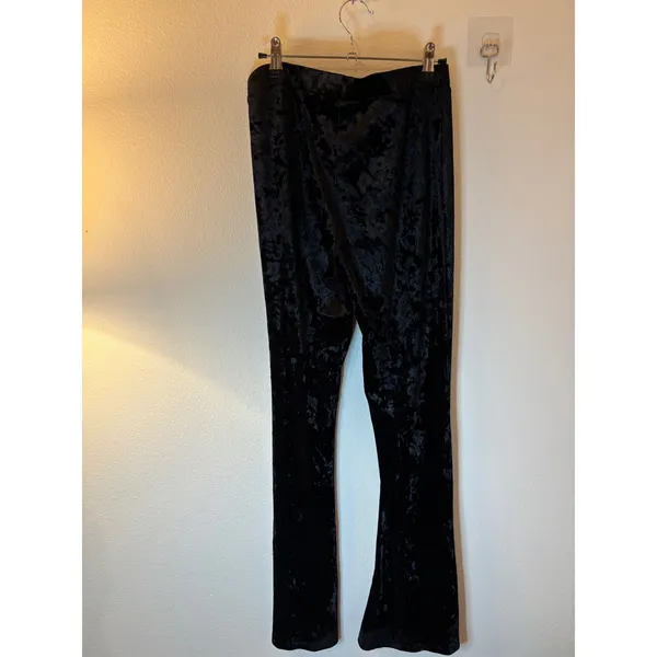 Bear Dance Black Crushed Velvet Wide‎ Leg Pants High Waisted Trousers Large - Image 4
