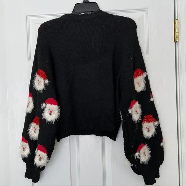 Christmas sweater black crop knit stretch size Small holiday - Image 5