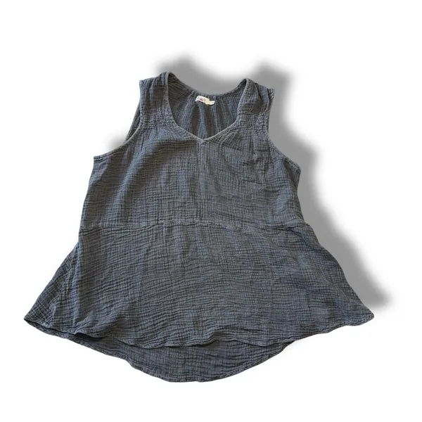 Faherty Women's Gray Gauze V-Neck Sleeveless Tunic Top Size S Organic‎ Cotton - Image 2