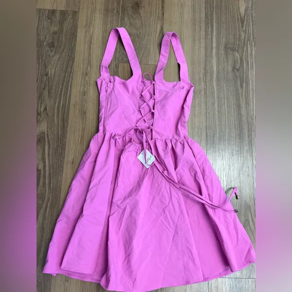 Free People East Side Lace Up‎ Mini Dress Pink Flower Power $98 Fairy Feminine - Image 4
