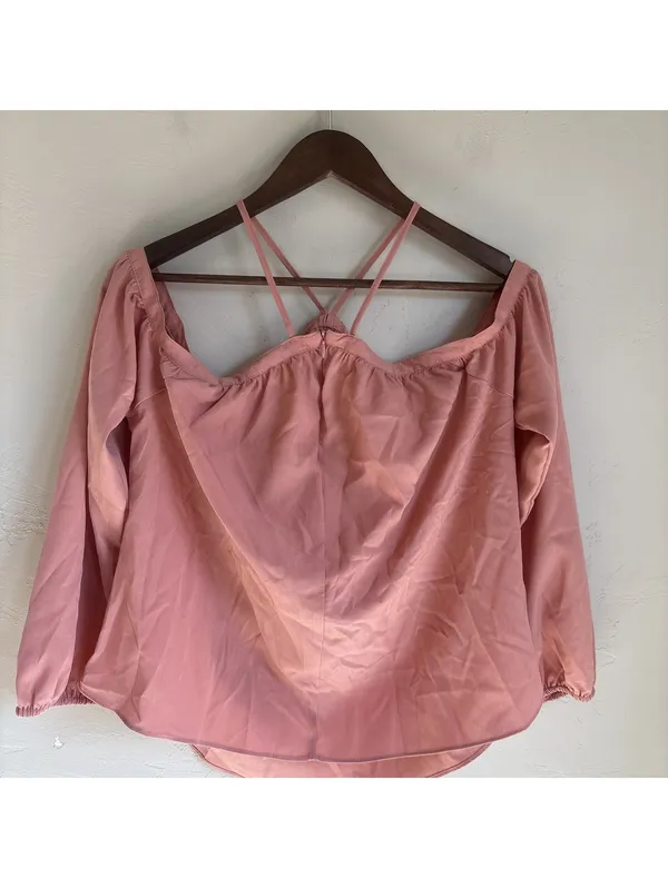 Daytrip Womens Large Dusty Rose Pink Off The Shoulder Strappy Long Sleeve Blouse - Image 2