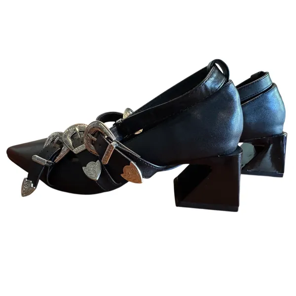 Guanghuiyuzu Black Pointed Toe Buckle Strappy Block Heels‎ Women's Size 35 - Image 14