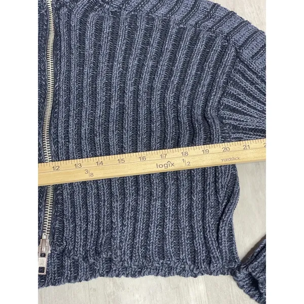 BDG Urban Outfitters XS Zip‎ up Slouchy Sweater Blue Cropped E0122 - Image 4