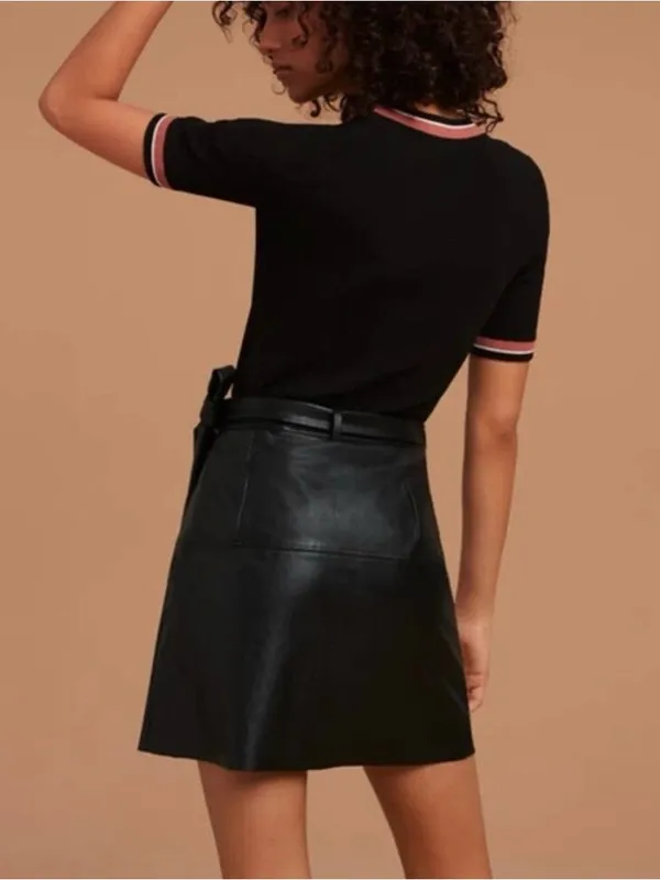 Aritzia Wilfred Free Black vegan Leather Mini Wrap Skirt size XS tie side Preppy - Image 6