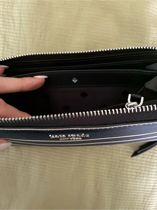 Kate Spade Cameron York Stripe Large Continental Wallet Blue Saffiano Leather - Image 8