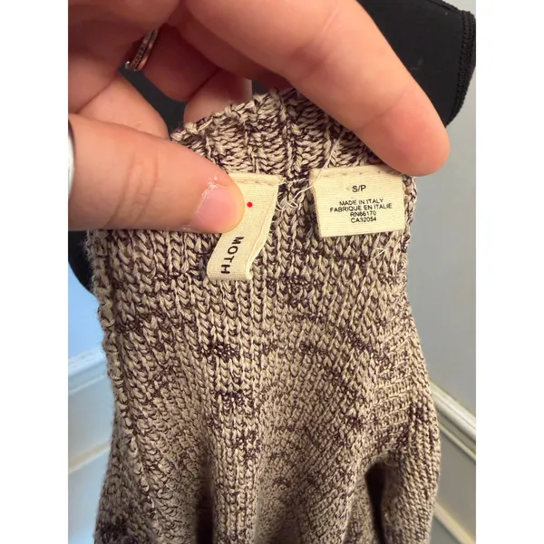 MOTH by Anthropologie Mixed Media Marled Knit Layered Chiffon Hem Top Neutral - Image 6