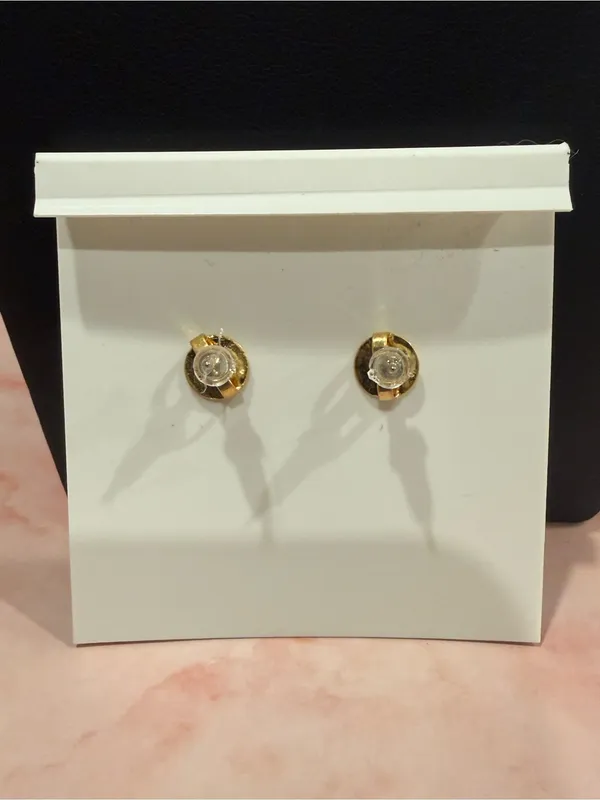 Tory Burch | Orange & Gold Logo Stud Earrings | Small - Image 3