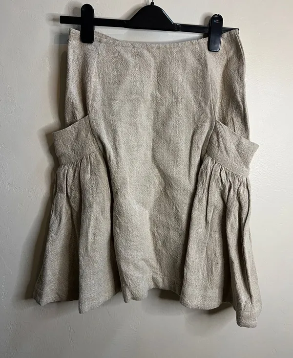Free People Neutral Beige Textured linen and cotton A-Line Ruffle Skirt - Image 5