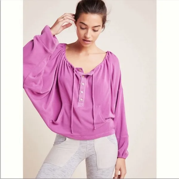 Free People Movement Surfs Up Oversized‎ Shirt Pocket Pullover Slouchy Knit Pink - Image 5