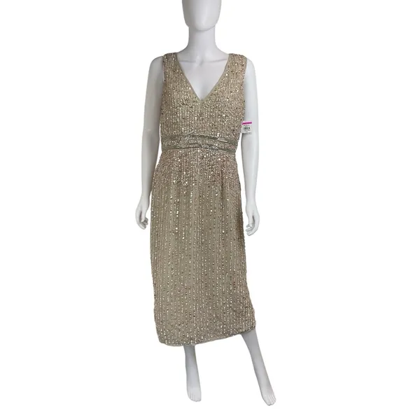 Mac Duggal Fully Embellished Sleeveless‎ MIDI Cocktail Formal Size 10 - Image 2
