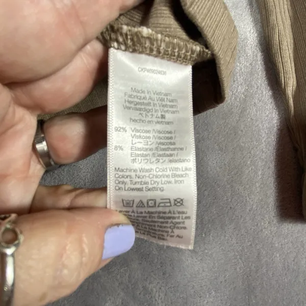 Madewell Ribbed Square Neck Keyhole Tie‎ Long Slv Crop Top Medium Brown Hipster - Image 10