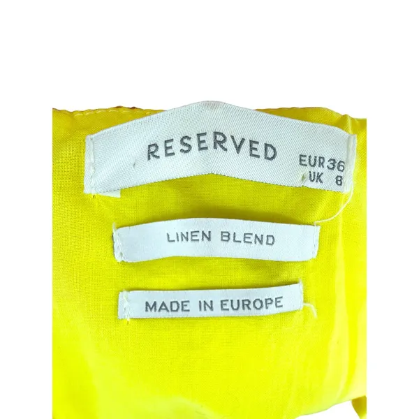 Reserved Yellow Linen Blend Ruffle Wrap Midi Dress Square Neck Tie‎ Waist 8 - Image 5