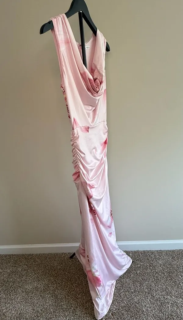 One and Only‎ Collective Pink Floral Cowl Neck Ruched Maxi Dress-S - Image 4