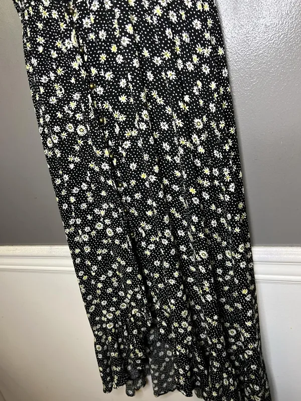Rewind Dress Womens Large Black Floral Button Front Tie Waist Maxi Sundress - Image 8