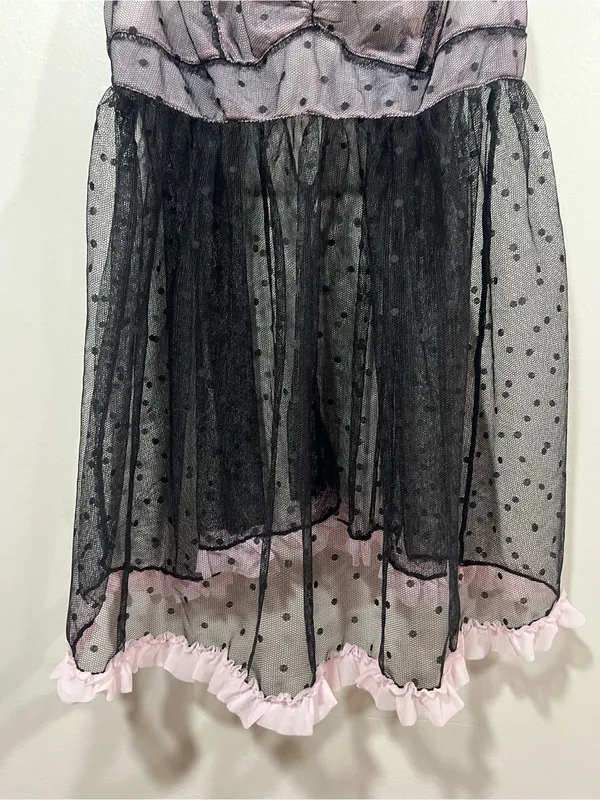 Victoria's Secret Black & Pink Sheer Polka Dot Babydoll Chemise Size Small - Image 3