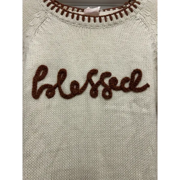 NWT Women’s Size Small Cream 'Blessed' Knit Crewneck Sweater Fall Thanksgiving - Image 2