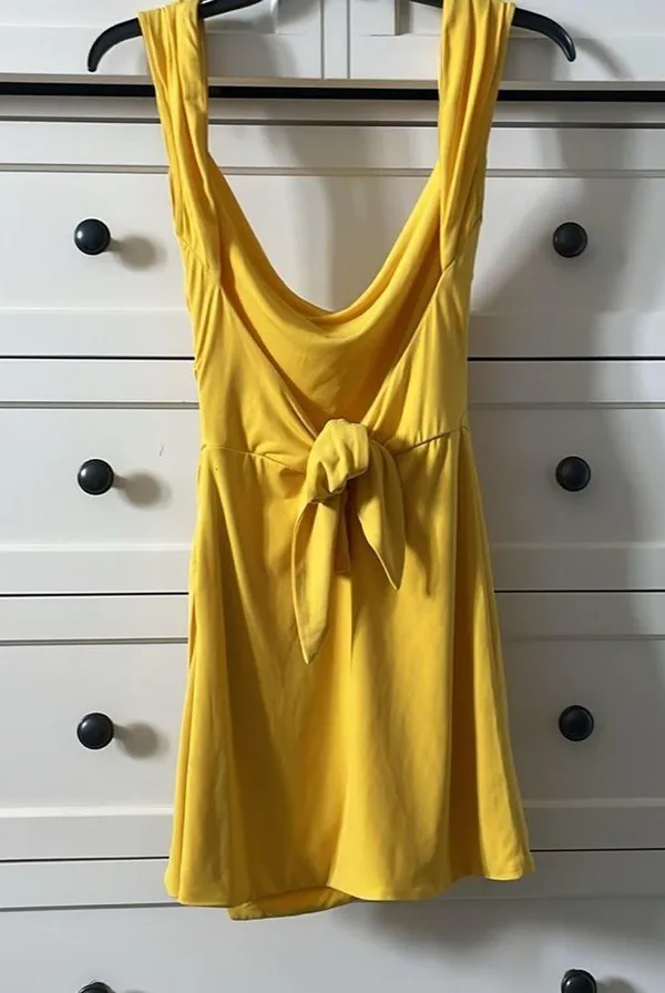 Tiger Mist Women’s Joslin Yellow Drape Mini Dress w/ Back Tie - Size Small - Image 3