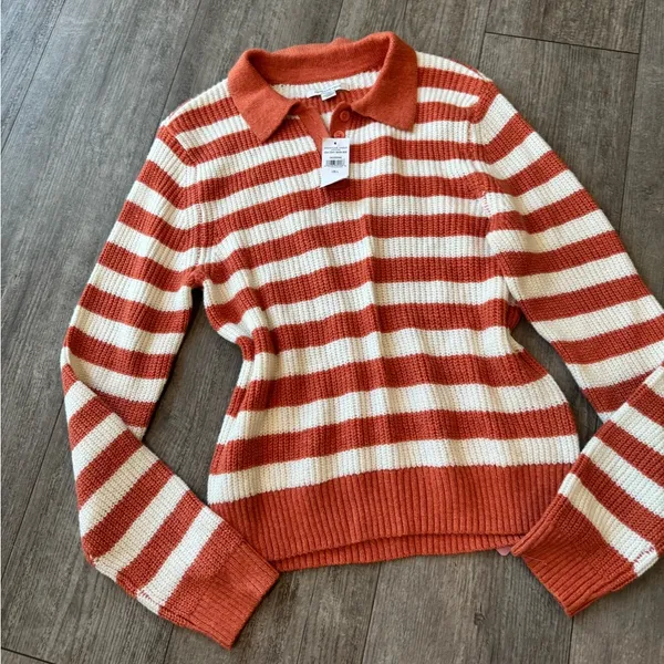 AMERICAN EAGLE Striped Orange and Cream Sweater - Image 7