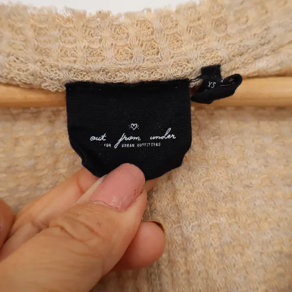 Out From Under Urban Outfitters Waffle Knit Cardigan Beige XS Oversized Thermal - Image 2