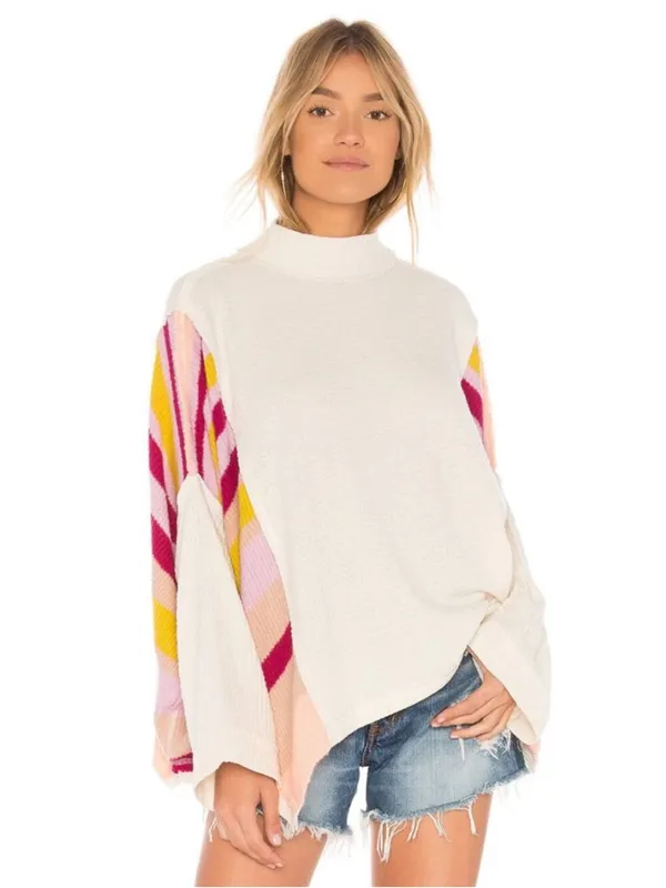 Free People Susie Swit Oversized Pullover Sweater M Mockneck Colorful Striped - Image 3