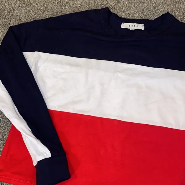 Gaze Stripped Red White and Blue Cropped Long Sleeve Top - Image 3