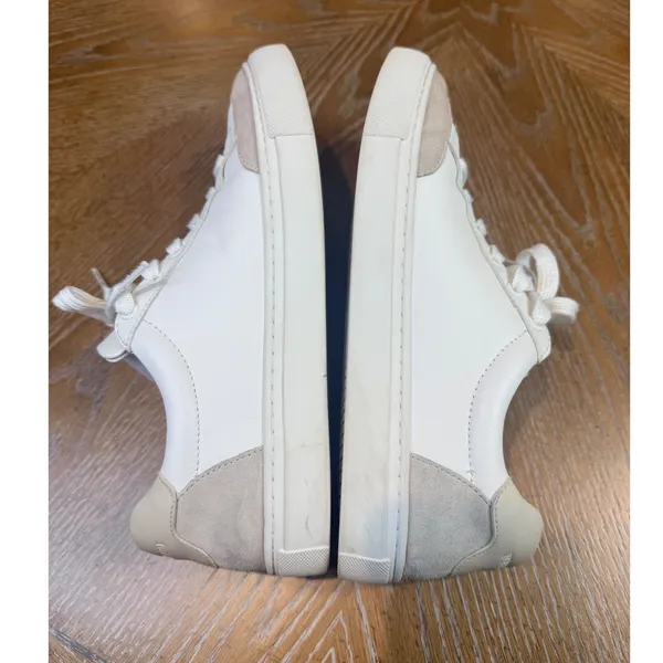 Tory Burch Color Block Sneakers‎ Leather Suede White Tan Neutral Size 9 - Image 9