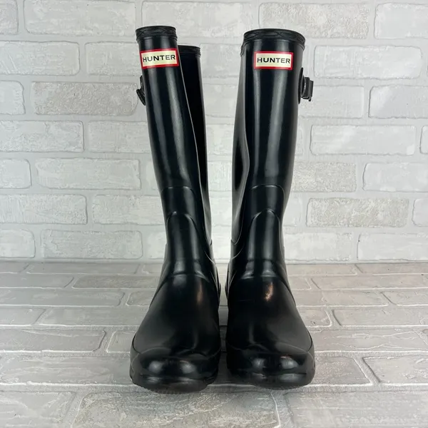 HUNTER Huntress Gloss Tall Rainboots Womens 8 Black Rubber Boots Wellington‎ 39 - Image 9