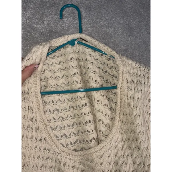 Free People Crashing Waves Scoop Neck Boho Sweater Ivory Wool Blend Chunky Small - Image 10