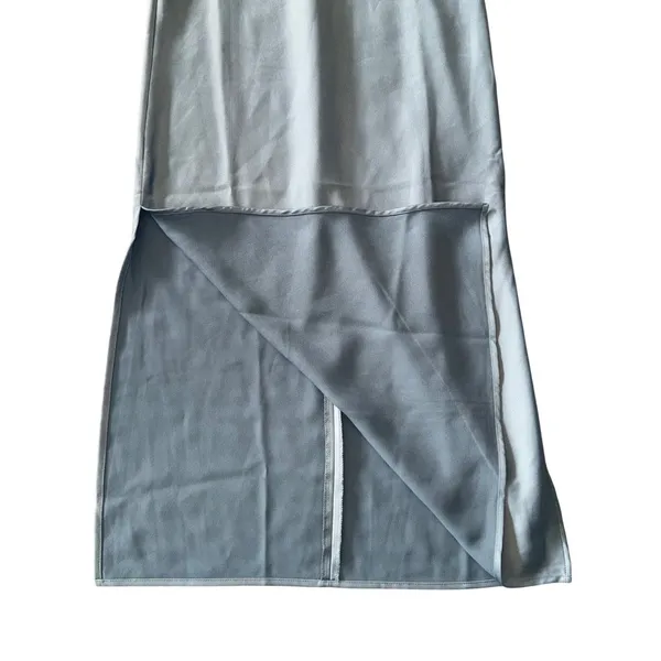 BHLDN Satin Midi Dress Womens 4 Blue NWT Cowl Neck Spaghetti Strap Side Slit‎ - Image 4