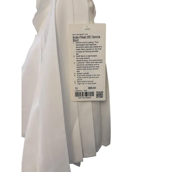 Lululemon Side-pleat HR Tennis Skirt Size 12 WHITE NWT - Image 4