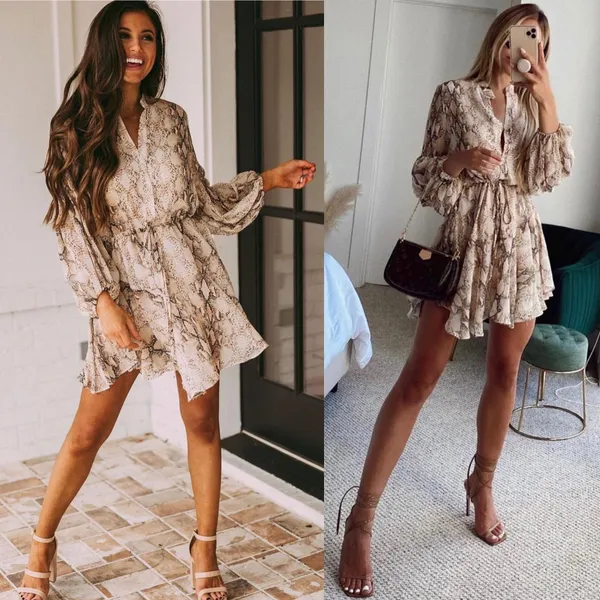 12th Tribe snakeskin snake python animal print button down long billowy balloon sleeve swing dress - Image 7