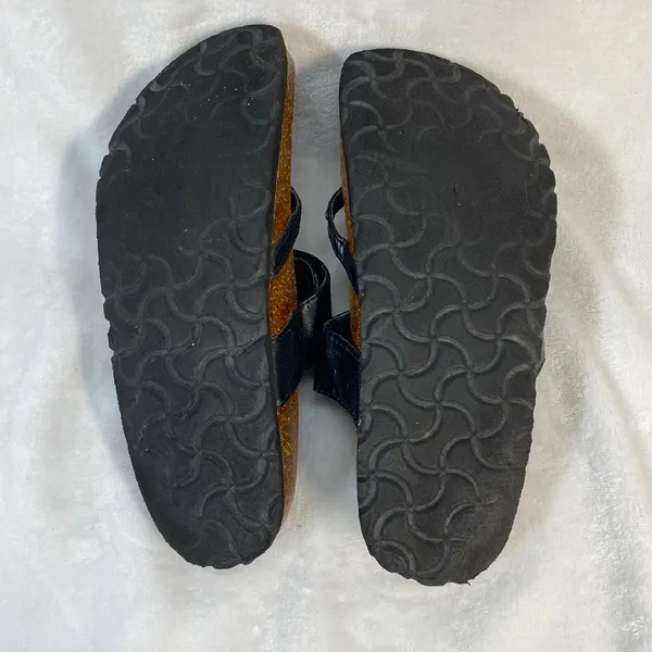 Betula Birkenstock Thong Sandals Black Leather‎ Pearls Size 38 W7-flaw - Image 9