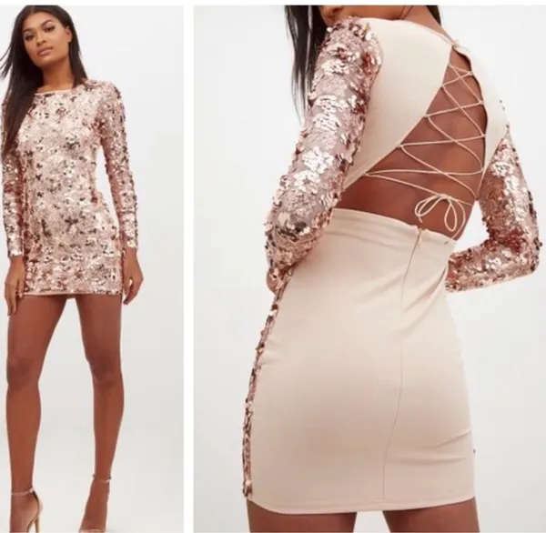 PrettylittleThing Rose Gold Sequin Mini Dress - Image 10