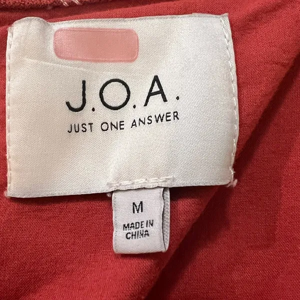 J.O.A. Rust Red Striped Linen Blend Tie Front Puff Sleeve Mini Dress Size M - Image 4